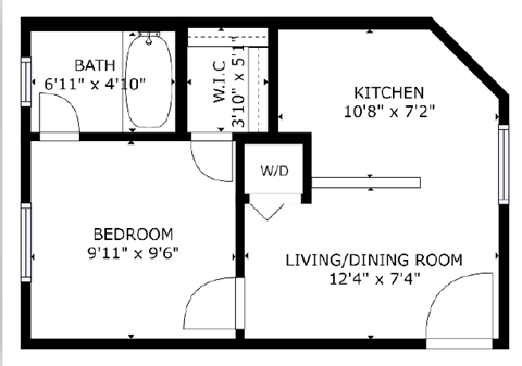 1 bed 1 bath floor plan E at The Eastern Apartments, Dallas